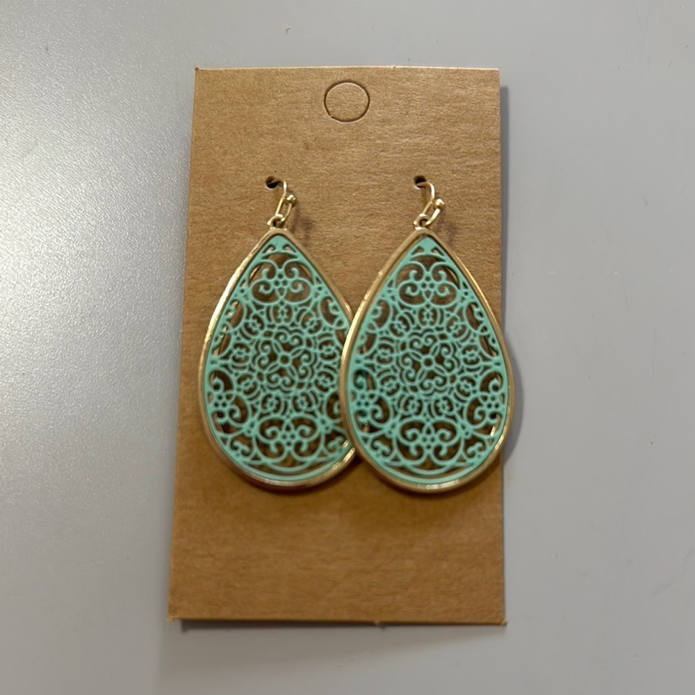 Teardrop Filigree Earrings in Gold and Turquoise